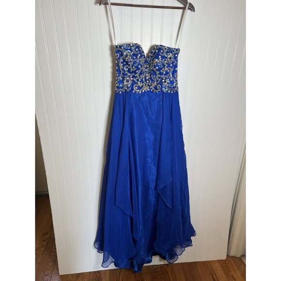 Strapless Beaded Formal Gown Size 6 Royal Blue Prom Wedding by Cinderella - Picture 1 of 8
